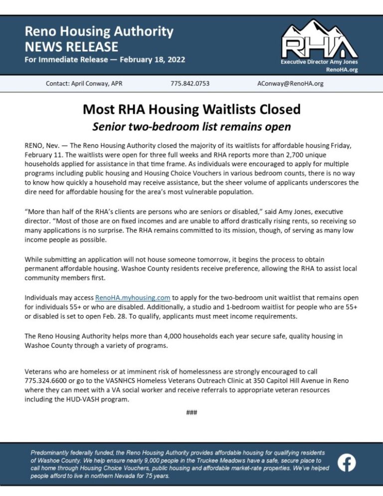 Most RHA Housing Waitlists Closed rha